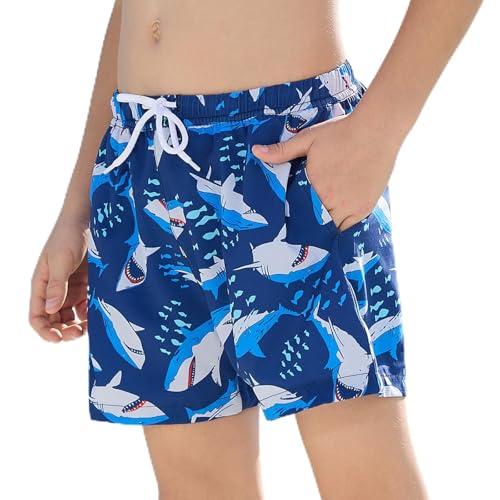 CrystErzoix Bañador Niño Secado Rápido con Forro Interior de Malla Short de Natación Pantalones Cortos de Baño Ligeros Bañador para Playa Piscina, Tiburón 8 Años