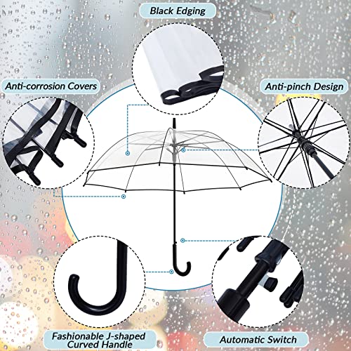 Fabbay 54 Packs Clear Umbrella Wedding Style Stick Umbrellas Wedding Umbrella Umbrellas For Rain Windproof Umbrella Transparent Umbrellas Auto Open J Hook Handle For Adults Kids Outdoors #TOP4