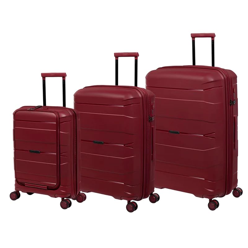 Image of it luggage Momentous German Red Set of 3-20,24,28 inches Cabin with Padded Laptop Section, Medium & Large Expandable Polypropylene Hardsided with TSA Lock & Wet Pouch Inside 8 Wheel Trolley Bag