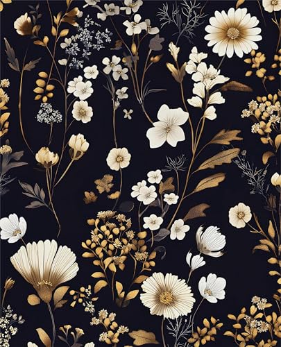 Laatse Dark Floral Gold Leaf Vintage Wallpaper Peel and Stick 17.5''x787''