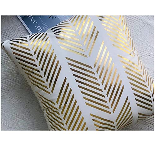 Zlina Home Decorative Set Of 4 Throw Pillow Covers Gold Foil Pillow Covers 18 ×18 Inch Geometric Square Cushion Covers Decor Couch Sofa Bedroom（White And Gold ） #TOP5