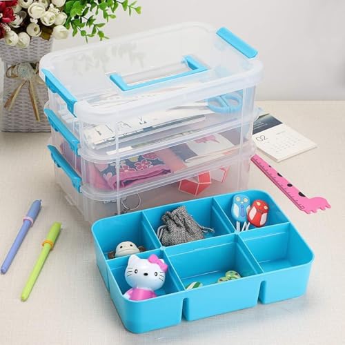 Image of PAXCOO 4 layer Stackable plastic storage Containers box, Plastic Multipurpose Storage Container Box, Portable Handled Storage Box with Removable Tray for Organizing Sewing Supplies (Multicolor)