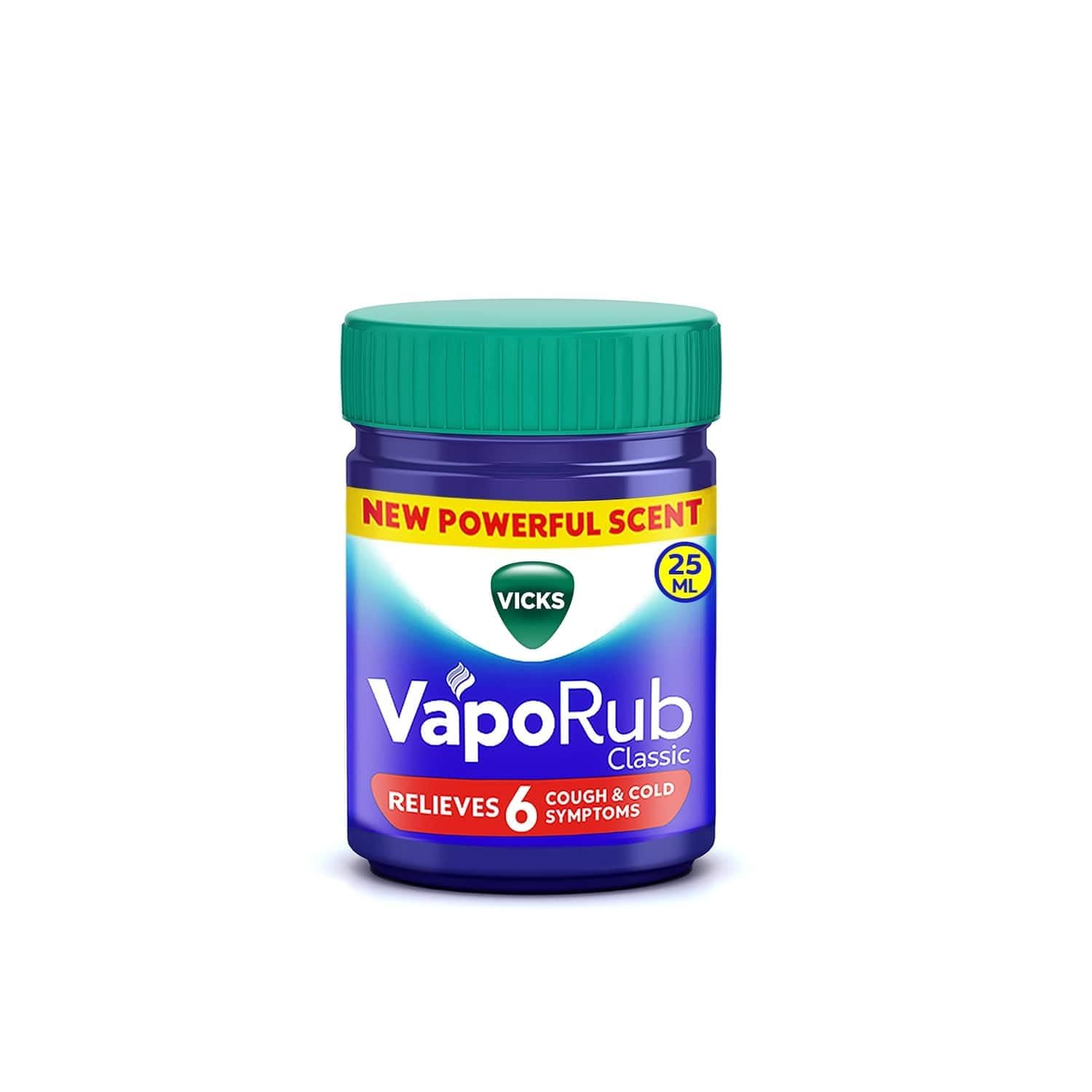 Vicks Vaporub 25ml, With New Powerful Scent, Relief From 6 Cough & Cold Symptoms: Cold, Cough, Blocked Nose, Headache, Body Ache, Muscular Stiffness, and Breathing Difficulty-picture-18