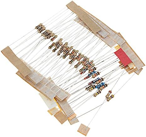 A bundle of various resistors with different color bands, used for circuit construction.
