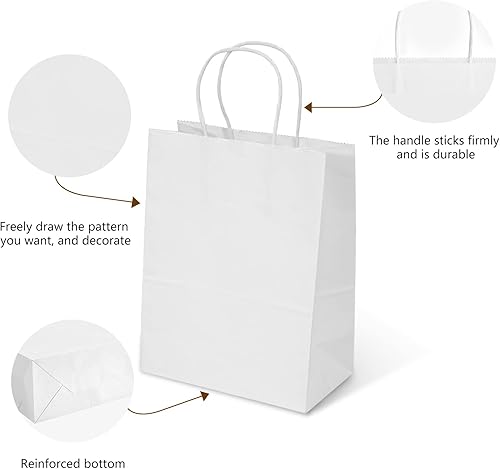 Miniatura 9 de TOWRAP Bolsas de papel marrón con asas, 25 unidades, 8 x 4.25 x 10.5 pulgadas, bolsas de regalo de papel kraft a granel, bolsas de compras, bolsas