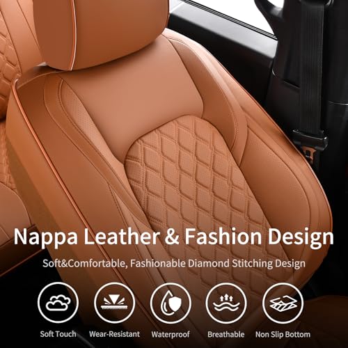 Image of Huidasource Tacoma Car Seat Covers, 360 Full Coverage Waterproof Leather Cushion Cover Fit for Toyota Tacoma 2016-2023 SR SR5 Limited TRD Sport /Pro /Off Road All Cab Front Row(Front Pair /Brown)