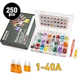 【Standard & Mini Auto Sicherung】Das Kit enthält zwei Sicherungsgrößen: 125 Stück Mini Sicherungen + 125 Standard Sicherungen: 1A/ 2A / 3A / 5A / 7.5A / 10A / 15A / 20A / 25A / 30A / 35A / 40A. Nennspannung: 32V. Erfüllen Sie Ihre vielfältigen Bedürfnisse.