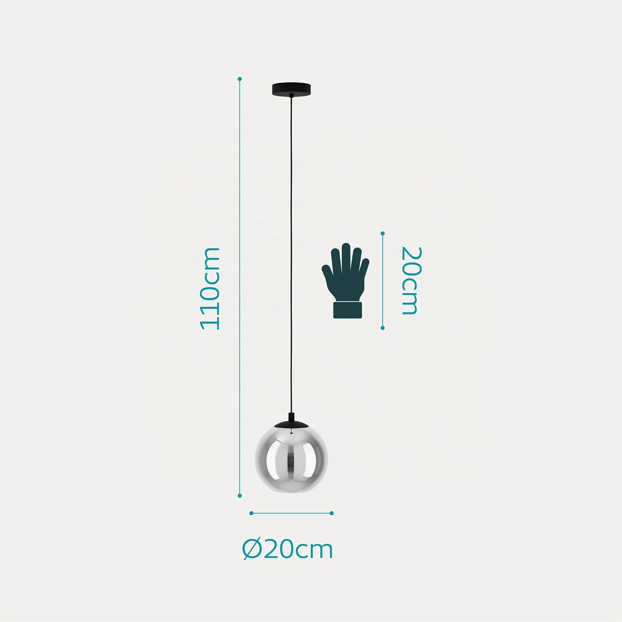 Eglo Suspension luminaire Ariscani, lampe de plafond suspendue, lustre | salon ou salle à manger en métal noir et verre fumé noir transparent, douille E27, Ø 20 cm