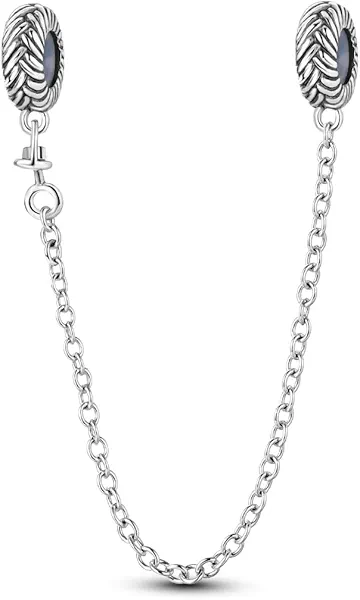 Hapour 925 Sterling Silver Safety Chain Charm Dangle Pendants Clip Beads for Bracelet Bow Knot Love Butterfly Sunflower Stopper Spacer Charm for Women