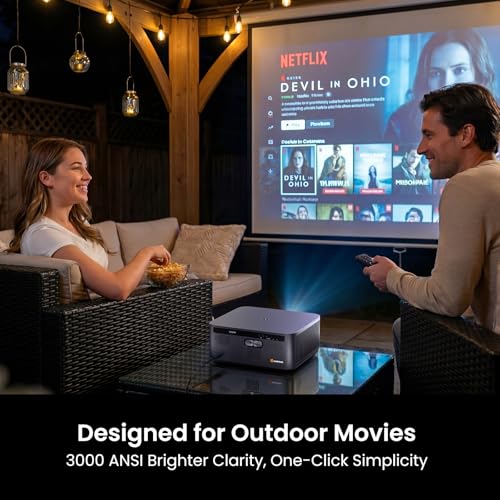 Image of HAPPRUN 3000 ANSI Lumens Outdoor Projector with Official Google TV, 4K Supported Smart Movie Projector, Dolby Audio, Auto Focus & Keystone, WiFi 6 and Bluetooth for Indoor & Outdoor Movies,Black