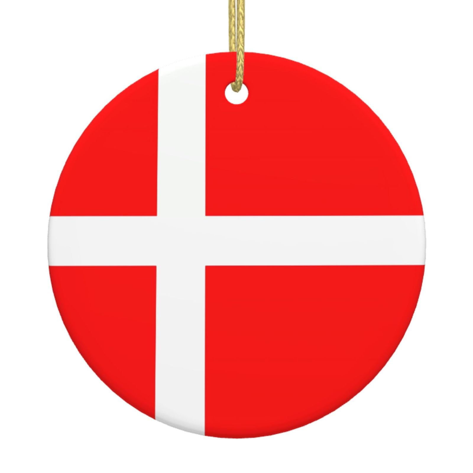 Denmark Danish Flag Printed Christmas Tree Ceramic Ornaments Holiday Decoration Christmas Unique Pendant for Christmas Party