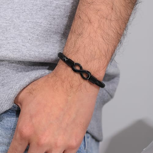 Image of Leather Bracelet Gifts for Men, To My Son Bracelet Fathers Day Bracelet Gifts Dad Grandpa Love You Forever Engraved Birthday Valentines Graduation Gift Infinity Knot Jewelry