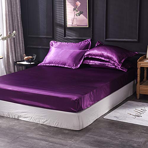 JIANINGHOME Spannbetttuch in Allen Größen 150x200,Seide Bettlaken Satin Spannbettlaken Deluxe All-Inclusive rutschfeste Tagesdecke, Tiefe Taschen passen übergroße Matratzen mit Einer Tiefe