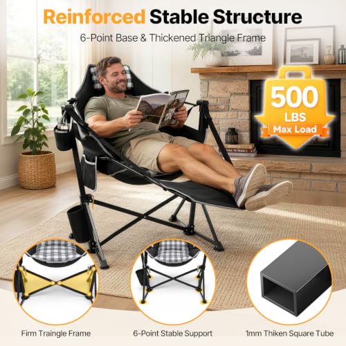Suteck Silla de Camping Hamaca con Reposapiés, Acolchado Grueso, Negro a Cuadros miniatura 5