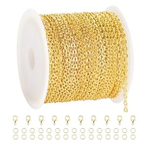 SMYHTGLIF 10 Meters Embossed Cable Chain for Jewelry Making 18K Gold Plated Brass Jewelry Making Chains DIY Craft Chain Roll Jewelry Findings