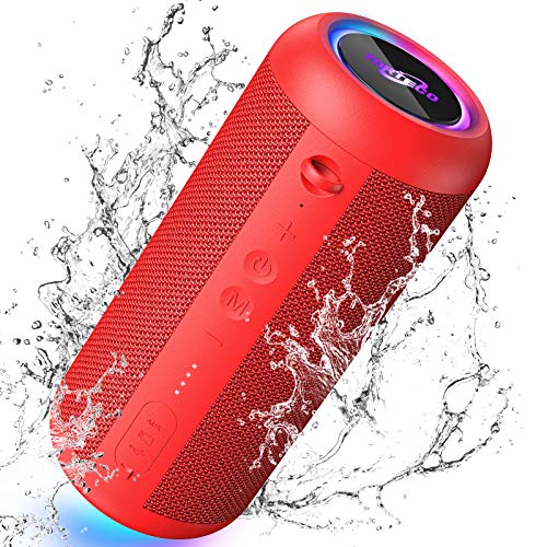 Torteco E8-L Portable Bluetooth Speaker- Loud 360° HD Surround Sound,Loud Bass,Gradient Light,IPX65 Waterproof, 20H Playtime,Wireless Stereo TWS Pairing,Speaker for Home,Outdoors,Beach Travel,Red