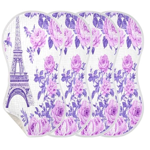 Beautiful Eiffel Tower Plant Burp Cloths Cotton Baby Washcloths,Large 22x11in Burping Cloth Absorbent and Soft for Newborn Baby Boys and Girls,4 Pack3