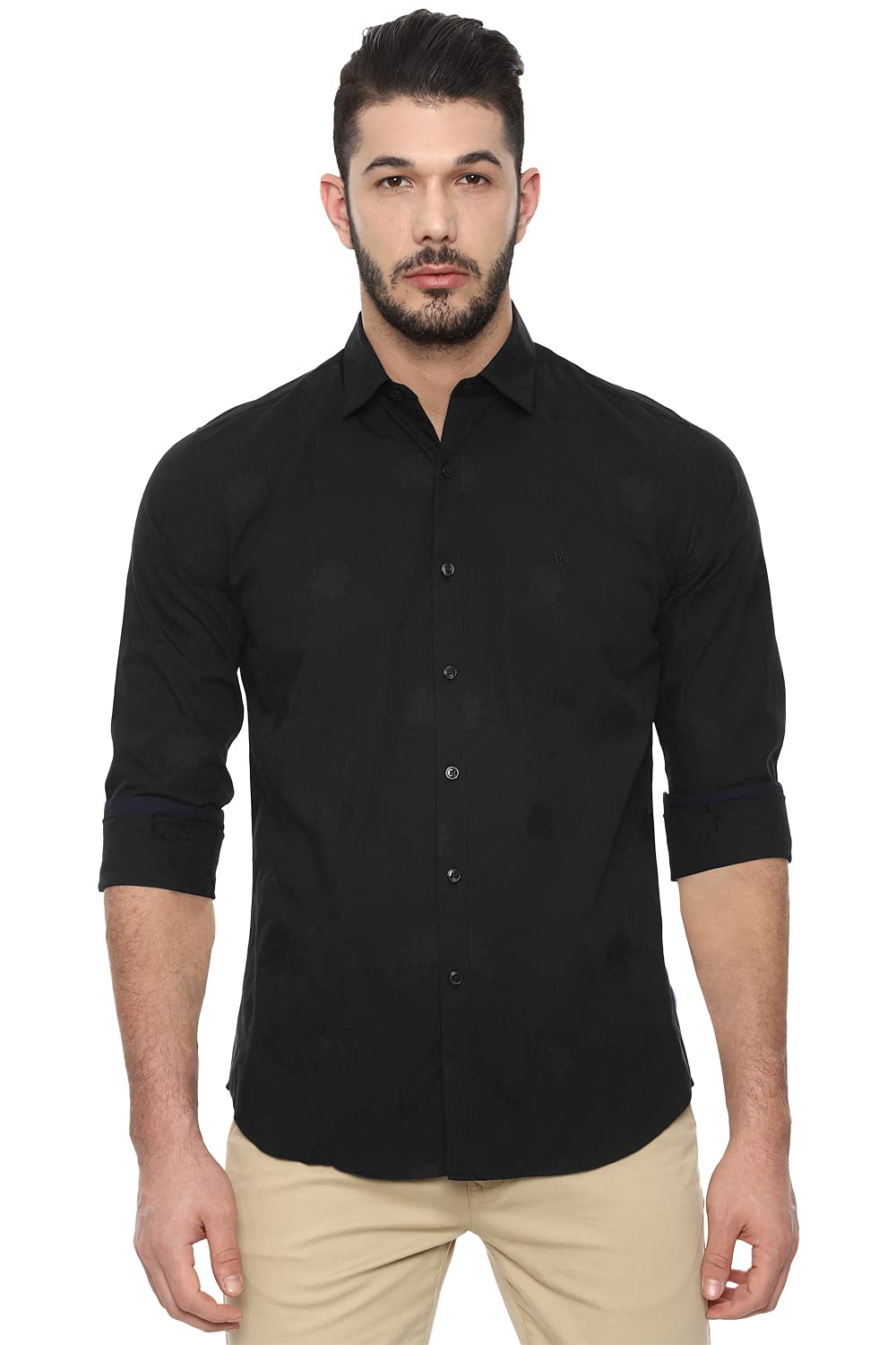 Van Heusen Men's Printed Slim fit Casual Shirt (VDSFESLFT41408_Black 40)