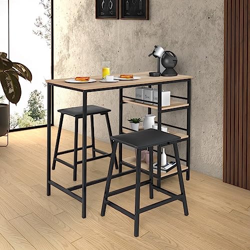 CONJUNTO DE MESA BANCADA GOURMET 2 BANQUETAS STILO TUBO PRETO FOSCO COM TAMPO BP CARVALHO MONTREAL 1