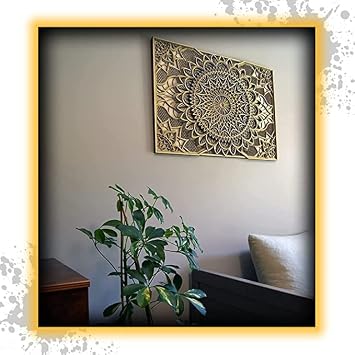 Home Wall Decor – Multilayered Laser Cut Carved Elegant Wooden Mandala Hanging MDF Panels for Decoration - Rustic Contemporary Artwork (Natural Wood, 10.6 x 7.9in (27x20cm))