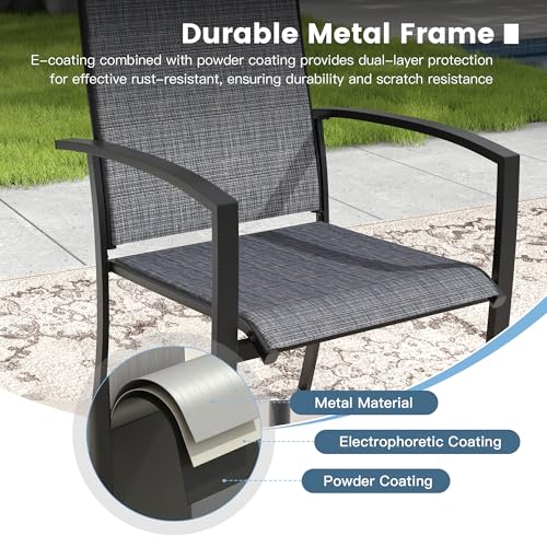 Image of DIFY Patio Chairs Set of 6, Stackable Outdoor Dining Chairs with High Back & Metal Frame, All Weather Breathable Textilene Fabric Outdoor Chairs Set for Backyard Garden Deck, Dark Grey