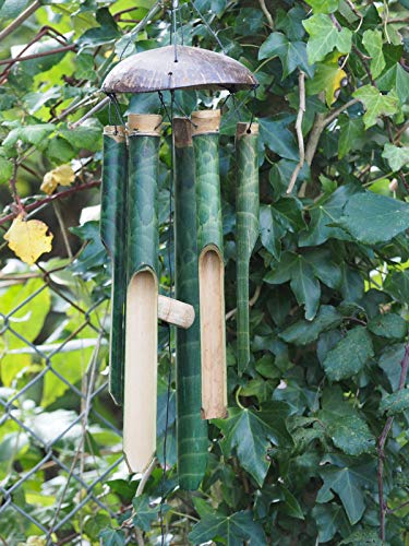 Sunlover 35cm Large Wooden Bamboo Handmade Wind Chime - Green Swirl