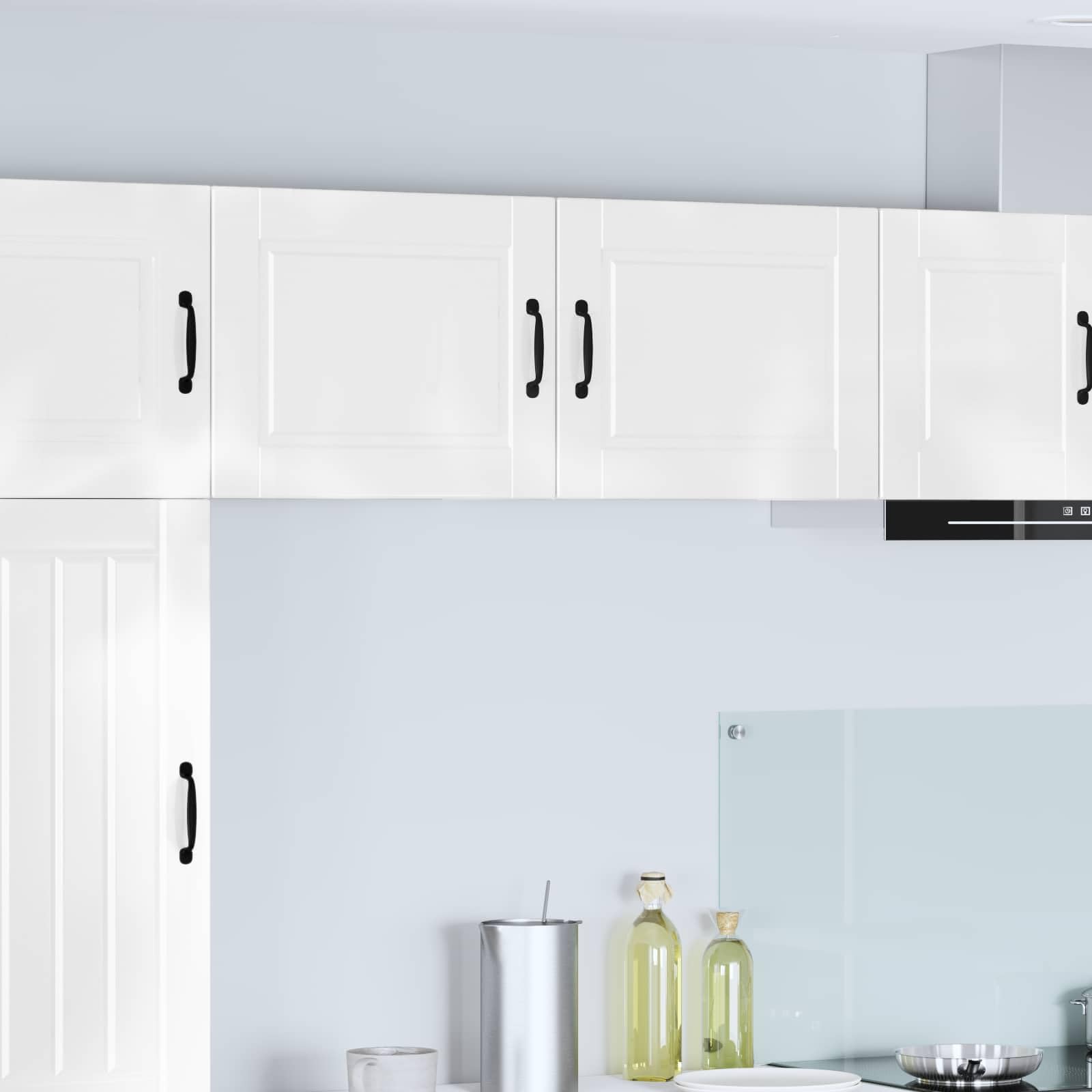 Wandschrank Porto Holzwerkstoff Hochglanz Weiß 50 x 31 x 40 cm 2-teilig Wandmontage Küchenschrank mit Regalen Stauraum für Vorratsschrank und Küchenorganisation