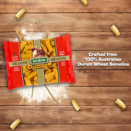 Image of San Remo Rigatoni Pasta- 500gms | Durum Wheat Semolina | No Maida | Ridged Tube Pasta for Chunky Sauces & Bakes | Vegan-Friendly (Pack of 2)