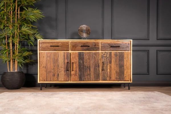 Reclaimed Rustic Wooden Sideboard Cabinet with Storage Drawers & Doors | Vintage Farmhouse Buffet Cabinet for Living Room, Dining Room & Entryway | Solid Wood Storage Console