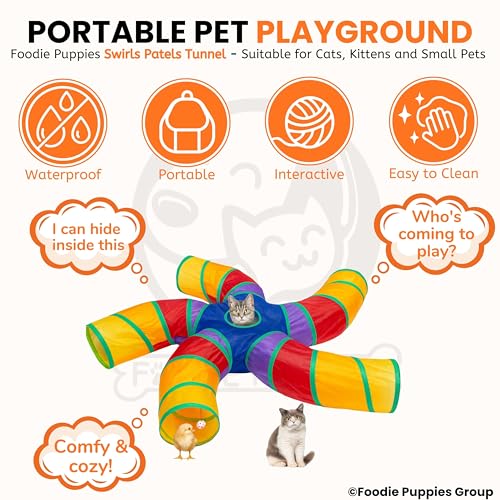 Image of Foodie Puppies Interactive Foldable Hiding 5-Way Curved Tunnel with Hanging Ball for Cats (Swirl Patels Tunnel) | Puzzle & Training Cave Suitable for Cat, Kitten, Rabbit, Guinea Pig & Puppies