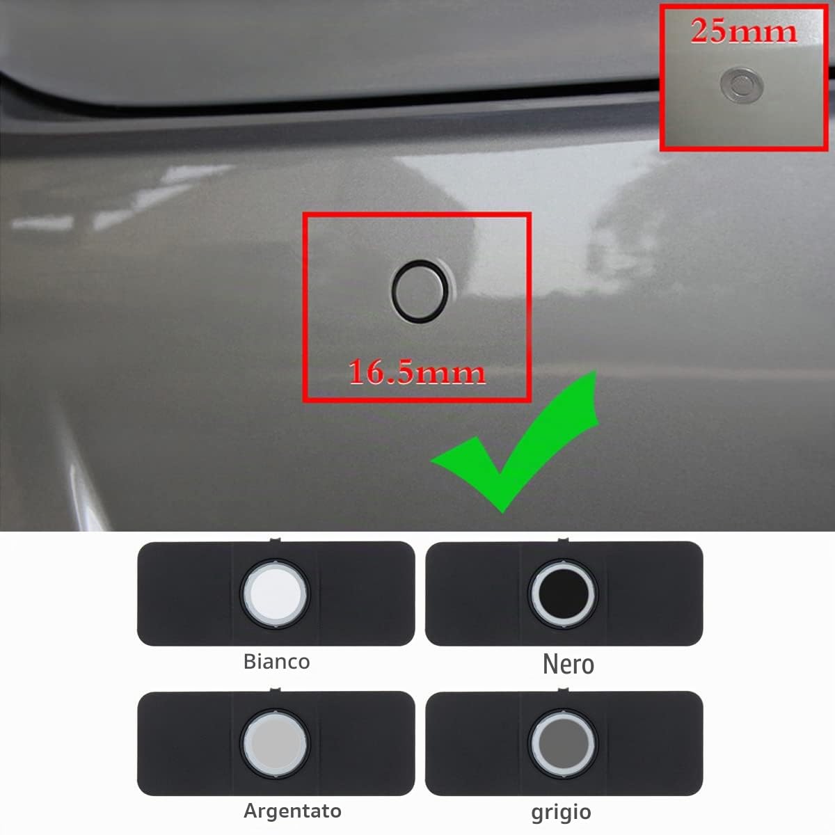Sistema radar di retromarcia auto inverso Qualità Premium 4 Sensori di parcheggio Sistema radar di retromarcia auto inverso con le ali (Argento)