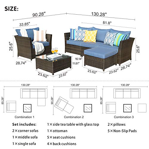 Xizzi Patio Furniture Set,Outdoor Furniture 6 Pcs Sets,Pe Rattan Wicker Sectional With 2 Pillows And 1 Patio Furniture Covers, No Assembly Required,Brown (6 Piece, Beige) (6 Pcs, Blue) #TOP6