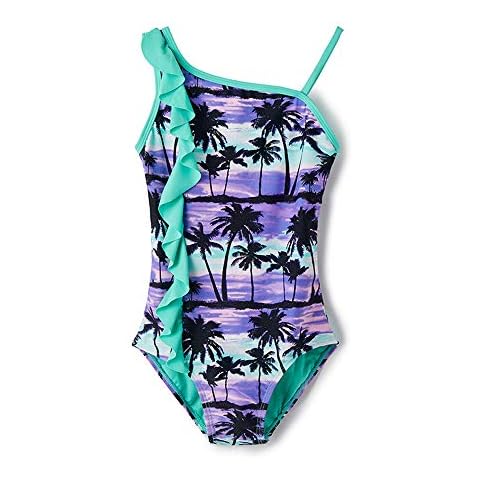 Jimmy Baha·mas Girls Swimsuit Girls Green Ruffled Off-Shoulder Coconut Print Purple Ocean One-Piece Swimsuit for Girls (Purple, L) Cover