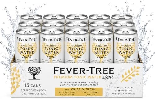 Fever Tree Light Tonic Water - Premium Quality Mixer and Soda - Refreshing Beverage for Cocktails & Mocktails 150ml Cans - Pack of 15