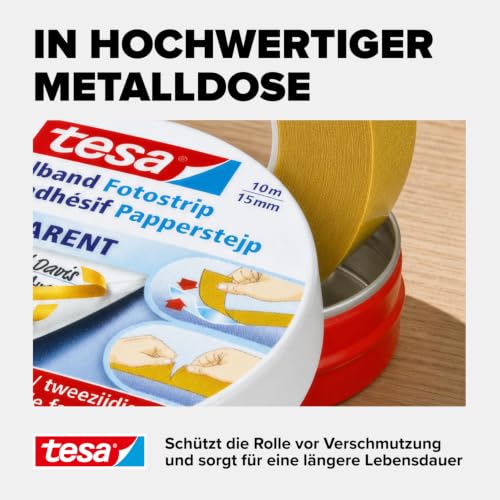 tesa doppelseitiges Klebeband - in hochwertiger Metalldose - 10 m x 15 mm – Ansicht 6