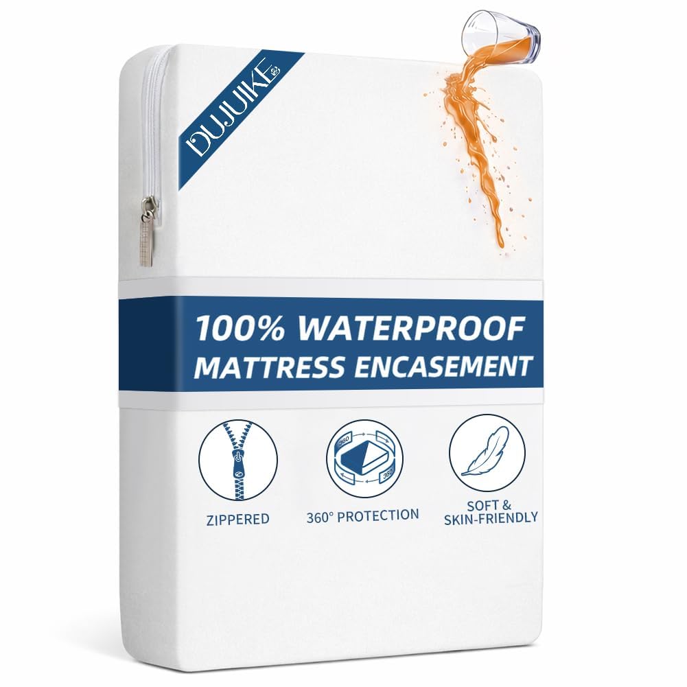 DUJUIKE Wasserdichter Matratzenbezug, Matratzenschoner mit Reißverschluss, wasserdicht, fleckenabweisend, resistent gegen Bettwanzen und Hausstaubmilben, hypoallergen, waschbar