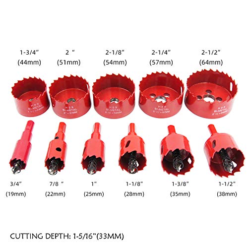 Laiwei Hole Saw Kit, 11 Pcs 3/4" To 2-1/2" General Purpose Hole Saw Drill Bits, Hss Hole Cutter With Arbor For Wood, Plastic, Drywall,Size(19,22,25,28,35,38,44,51,54,57,64) #TOP1