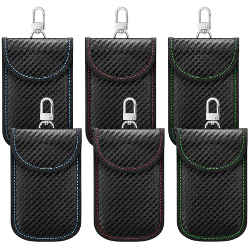 Tallew 6 Pieces Faraday Key Fob Protector Car Security Key Fob Case Mini Faraday Pouch for Key Fob Anti Theft Signal RFID Blocker Protection Blocking Pouch, Red, Green and Blue