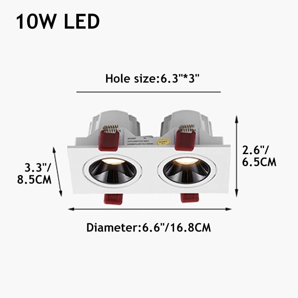 TCHAU Focos de doble cabeza Led Embebido Antideslumbrante Decoración del hotel Sala de estar Luces en negrita Rejilla rectangular Luces de techo sin propietario