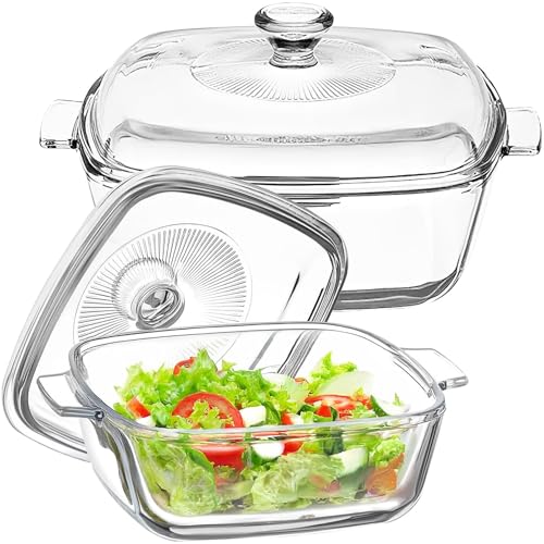 Lot de 2 Plats Four en Verre avec Couvercles, 0,8 L et 1,5 L, Plats à Gratin Carrés Résistants...