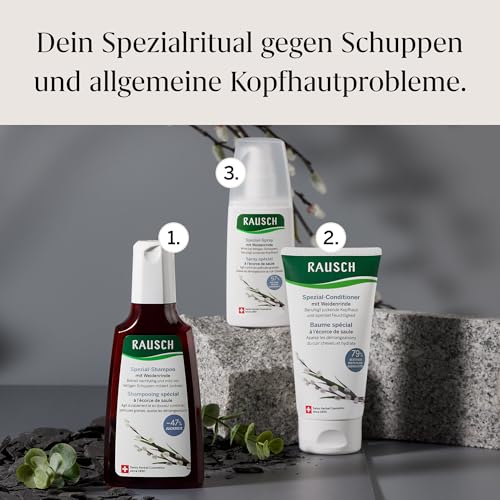 RAUSCH Spezial-Shampoo mit Weidenrinde 200 ml – milde Reinigung bei fettigen Schuppen & juckender Kopfhaut – vegan - ohne Silikone, hergestellt in der Schweiz mit Weidenrinden- & Thymian-Extrakt