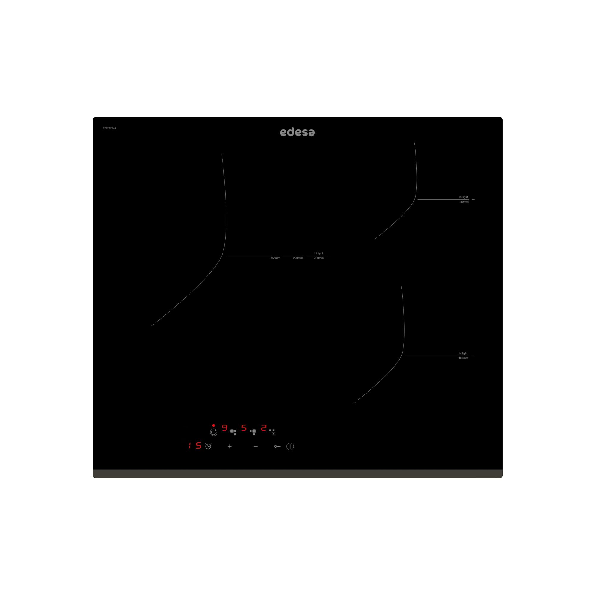 Cata Negro Edesa Placa Vitroceramica Evt-6328 B/A Radiante Con Marco Biselado Frontal, 3 Focos Panel De Control Tipo Touch. 9 Niveles De Potencia. Bloqueo De Seguridad. Indicador De Calor Residual. Color