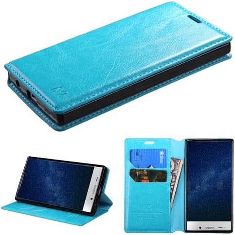 The Smart Choice (Tm) Sharp Aquos Crystal / 306sh Wallet Case , [Myjacket Wallet] Wallet Flip Case Pouch Cover Fold Stand Case Premium Leather Wallet Flip Case Pu Leather with Card Slots { with Free Screen Protector } (Blue MyJacket Wallet)