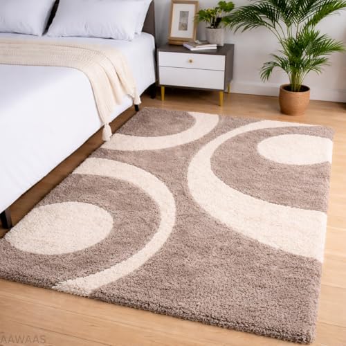 Image of 3D Shaggy Polyester Carpet Rug Runner Area Mats for Bedroom /Living Area /Home with Anti Slip Backing Soft /Fluffy Hight Pile - (Moon Beige, 4x6 feet)