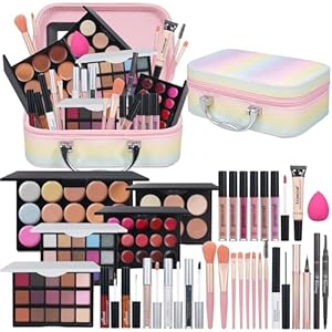 Pomcral All In On Makeup Kit Makeup Set For Teens, Women, Girl and Beginners Includes Eyeshadow Concealer Palette Lip Gloss Set Lipstick Eye Pencil Makeup Brushes
