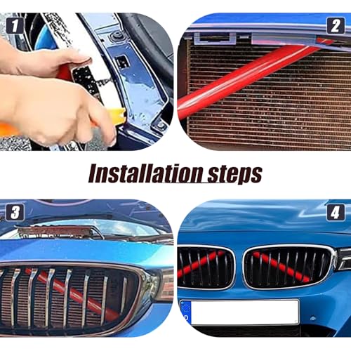Image of 2 PCS Grille Inserts Trims, V Brace Wrap Covers with Adhesive, Snap-On Design Front Grill Stripes Inserts, Compatible with BMW 34567 Series X12345 (Red)
