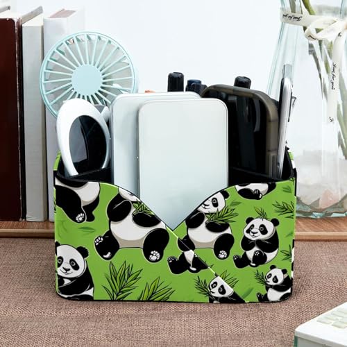 Porte-stylos rectangulaire panda vert : pot à crayons à 2 compartiments
