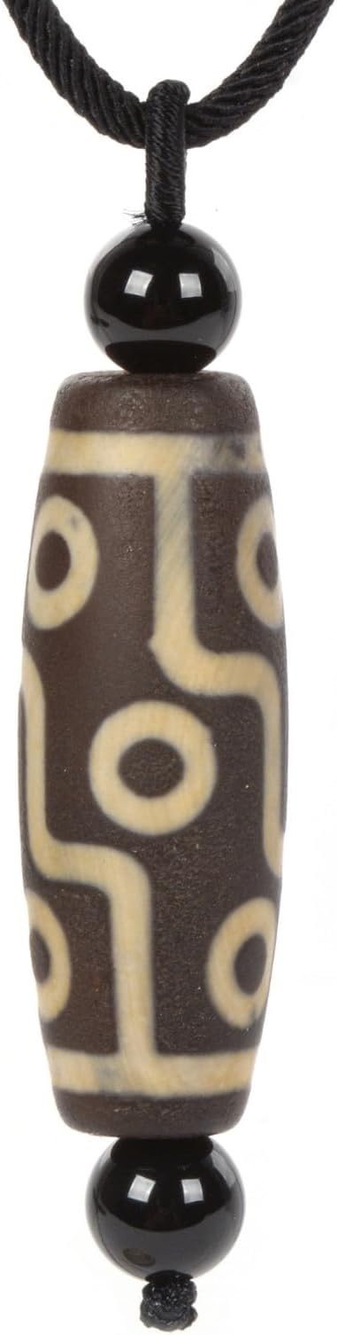 40mm Healing Tibetan Agate Evil Eye Cylinder Tube Dzi Drum Pendant Bead Jewelry Necklace 22 Inch