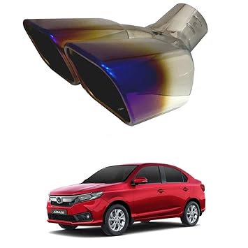 Oshotto Stainless Steel SS-017 Dual Pipe Car Exhaust Muffler Silencer Cover Compatible with Honda Amaze 2018-2021 (Multicolor)