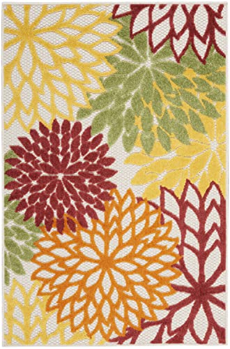 Nourison Aloha Indoor/Outdoor Floral Red Multi Colored 2'8" x 4' Area Rug, (3' x 4'), 76 x 122 cm (Rectangular) - Image 3